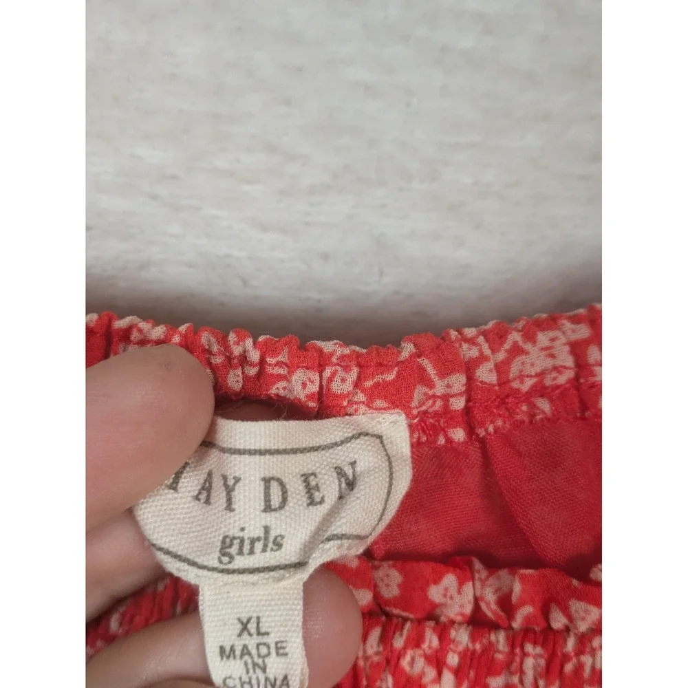 Hayden Girls Dress Girl's XL Red Floral Smocked Tiered Puff Sleeve